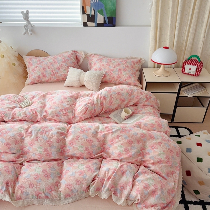 91家纺网 家纺一手货源 找家纺 于果 2025新款全棉双层纱花边款 花汀