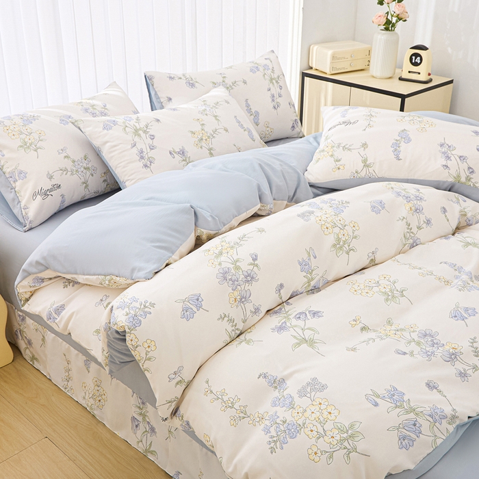 91家纺网 家纺一手货源 找家纺 蕾诺家纺 2025新款直播新款A类有氧提花云纱棉圆角吊边工艺四件套学生三件套 铃兰