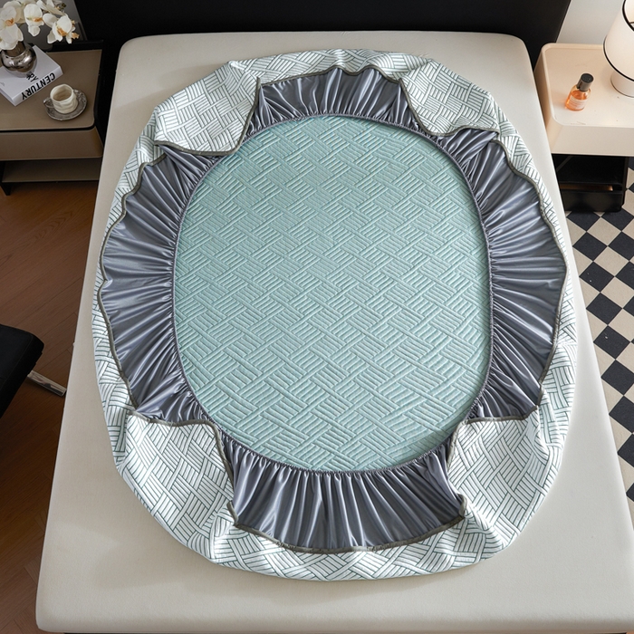 91家纺网 家纺一手货源 找家纺 2025新款韩国外贸爆款加厚PE中分子凉感豆豆软席 时空绿-床笠款