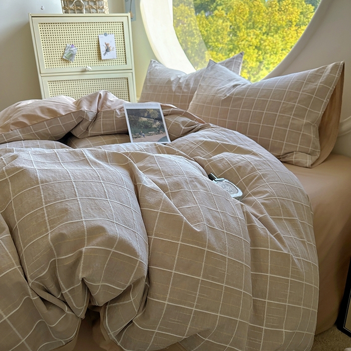 91家纺网 家纺一手货源 找家纺 田野 2025新款全棉水洗棉提花锦绣系列四件套 锦绣-卡其