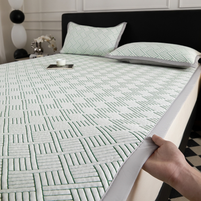 91家纺网 家纺一手货源 找家纺 2025新款韩国外贸爆款加厚PE中分子凉感豆豆软席 时空绿-床席款