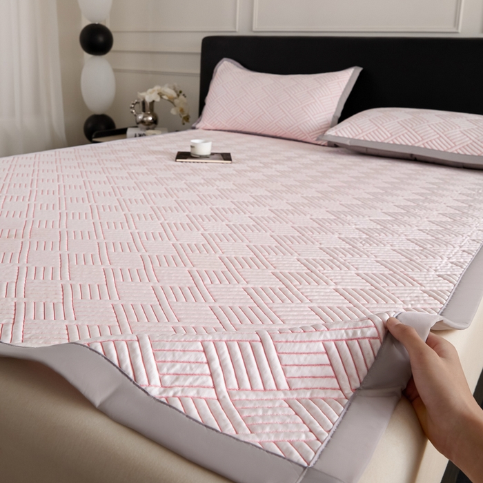 91家纺网 家纺一手货源 找家纺 2025新款韩国外贸爆款加厚PE中分子凉感豆豆软席 时空粉-床席款