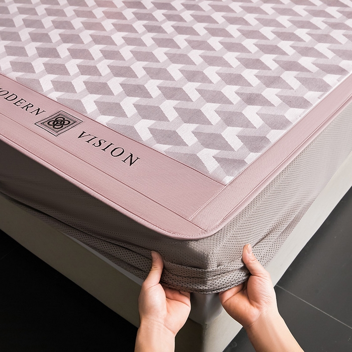 91家纺网 家纺一手货源 找家纺 全季家居 2025新款5A抗菌3D立体冰柔凉感冰丝席 菱形-淡粉 床笠款