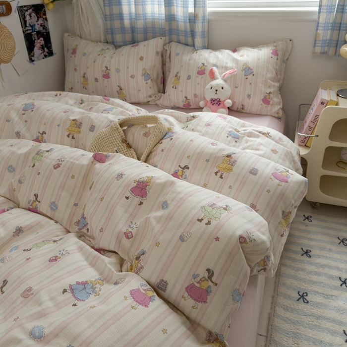 91家纺网 家纺一手货源 找家纺 塔塔家居  2025新款全棉纯棉双层纱被套单品单被套被套单件 桃桃少女·粉