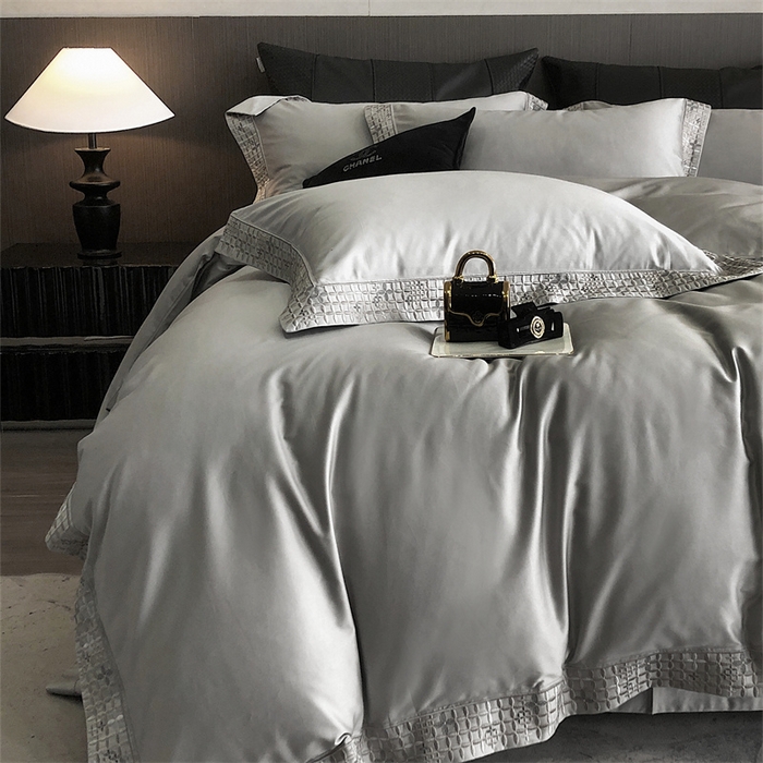 91家纺网 家纺一手货源 找家纺 保罗圣迪奥 2025新款简约款全棉长绒棉四件套—星阑 星阑-绅士灰