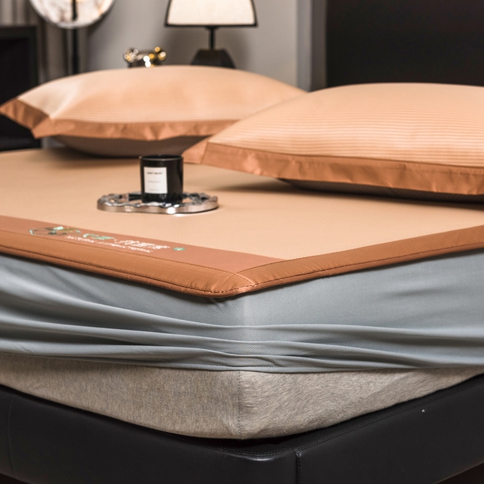 91家纺网 家纺一手货源 找家纺 全季家居 2025新款5A加厚加密艾草碳光席冰丝席 床笠-奶咖