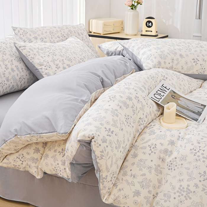 91家纺网 家纺一手货源 找家纺 蕾诺家纺 2025新款直播新款A类有氧提花云纱棉圆角吊边工艺四件套学生三件套 墨染芳华