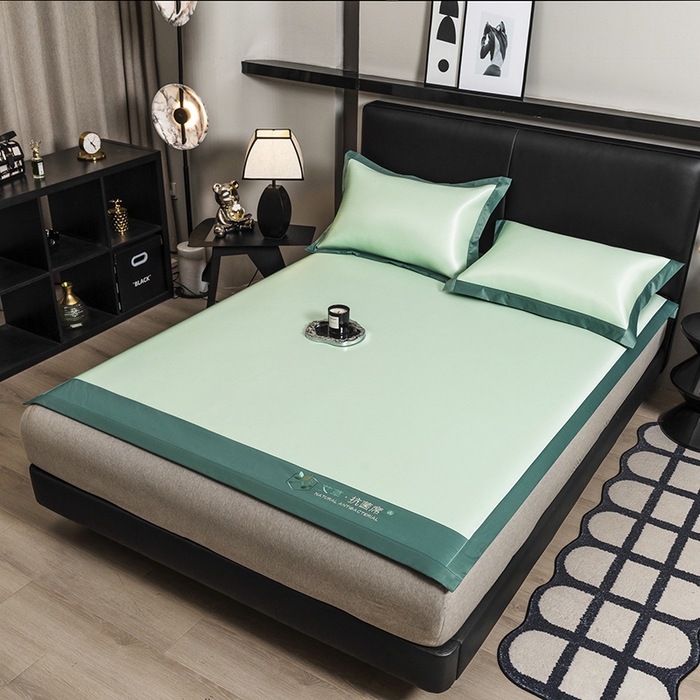 91家纺网 家纺一手货源 找家纺 全季家居 2025新款5A加厚加密艾草碳光席冰丝席 床席-水绿