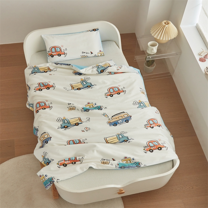 91家纺网 家纺一手货源 找家纺 艾佳宝贝 2025A类儿童全棉多功能单被套可拆式夏被四季被子 巴士汽车