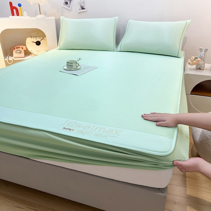 91家纺网 家纺一手货源 找家纺 全季家居 2025新款5A抗菌ICE系列凉感冰丝席 水绿 床笠款