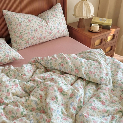 91家纺网 家纺一手货源 找家纺 （总）一比一家纺 2025新款全棉母婴级抗菌有氧全棉双层纱亲肤全棉小清新印花三件套四件套