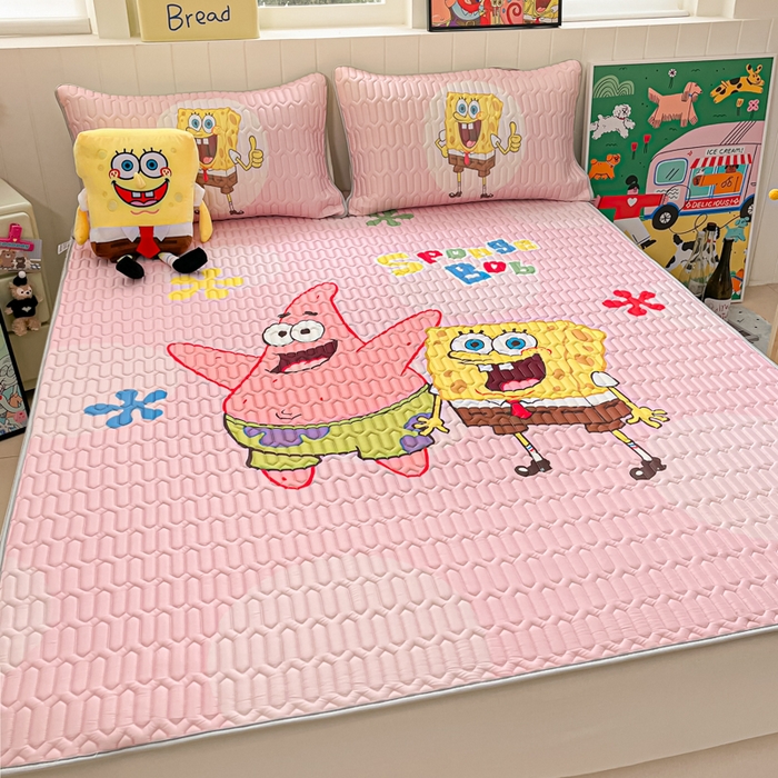 91家纺网 家纺一手货源 找家纺 金爱家 2025新款海绵宝宝乳胶凉席床席款凉席席子 床席款-粉粉海绵宝宝