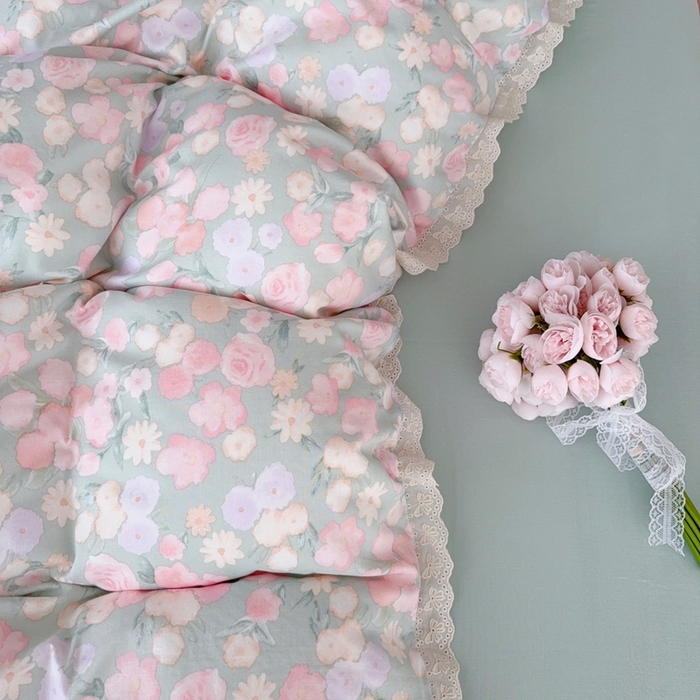 91家纺网 家纺一手货源 找家纺 于果 2025新款全棉双层纱花边款 手捧玫瑰