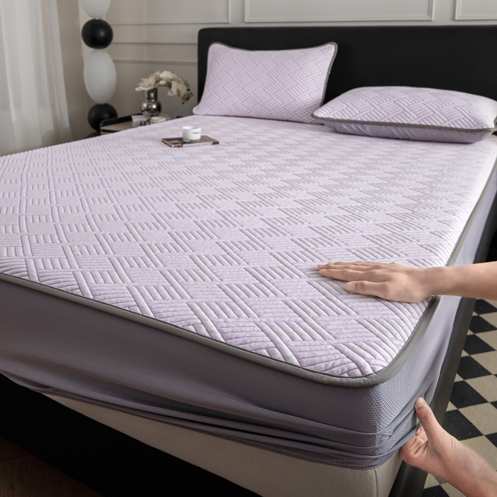 91家纺网 家纺一手货源 找家纺 2025新款韩国外贸爆款加厚PE中分子凉感豆豆软席 时空紫-床笠款