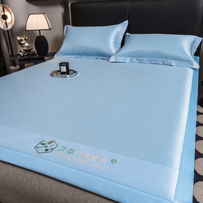 91家纺网 家纺一手货源 找家纺 全季家居 2025新款5A加厚加密艾草碳光席冰丝席 床席-雾蓝