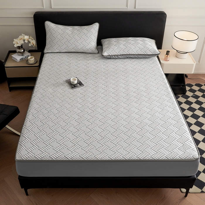 91家纺网 家纺一手货源 找家纺 2025新款韩国外贸爆款加厚PE中分子凉感豆豆软席 时空灰-床笠款