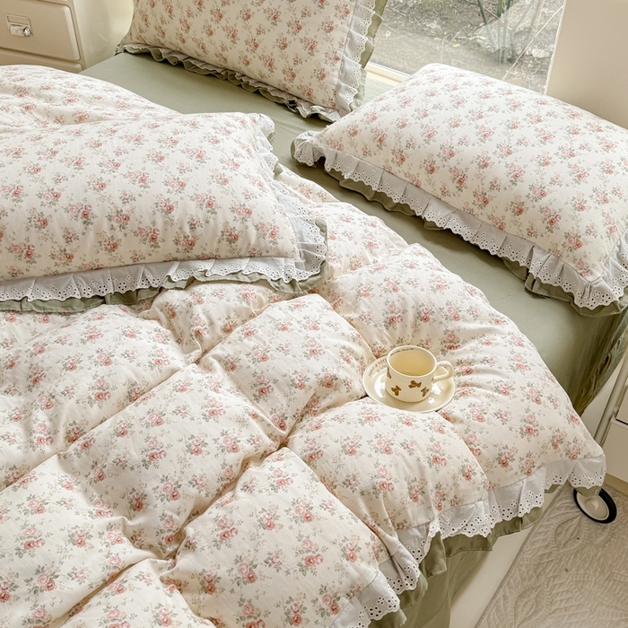 91家纺网 家纺一手货源 找家纺 晨晨家纺2025新款全棉双层花边双层纱四件套 香缇