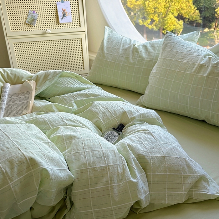 91家纺网 家纺一手货源 找家纺 田野 2025新款全棉水洗棉提花锦绣系列四件套 锦绣-绿