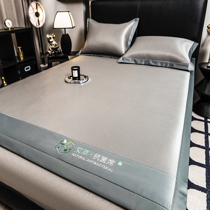 91家纺网 家纺一手货源 找家纺 全季家居 2025新款5A加厚加密艾草碳光席冰丝席 床席-浅灰