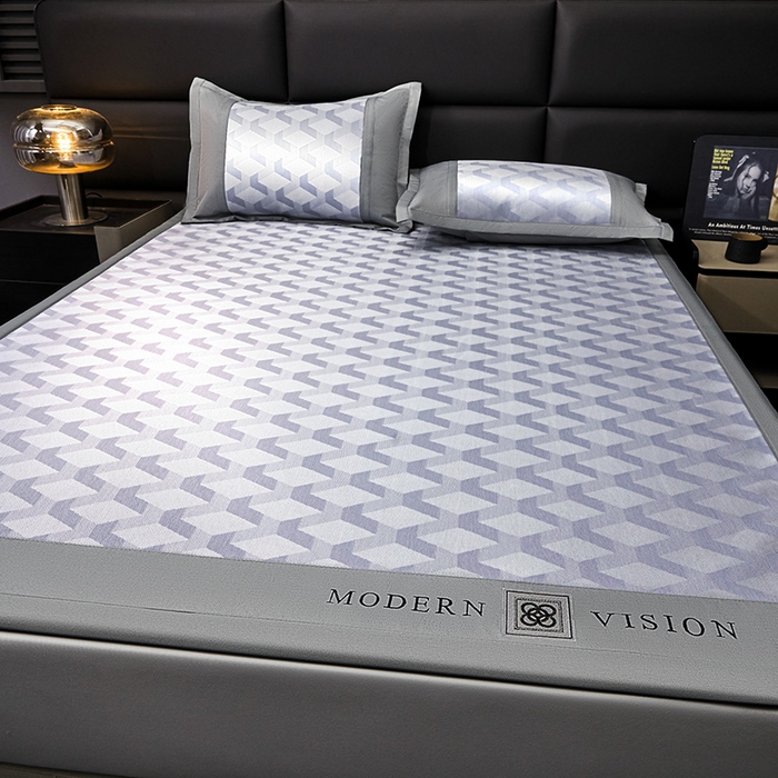 91家纺网 家纺一手货源 找家纺 全季家居 2025新款5A抗菌3D立体冰柔凉感冰丝席 菱形-天蓝 床席款