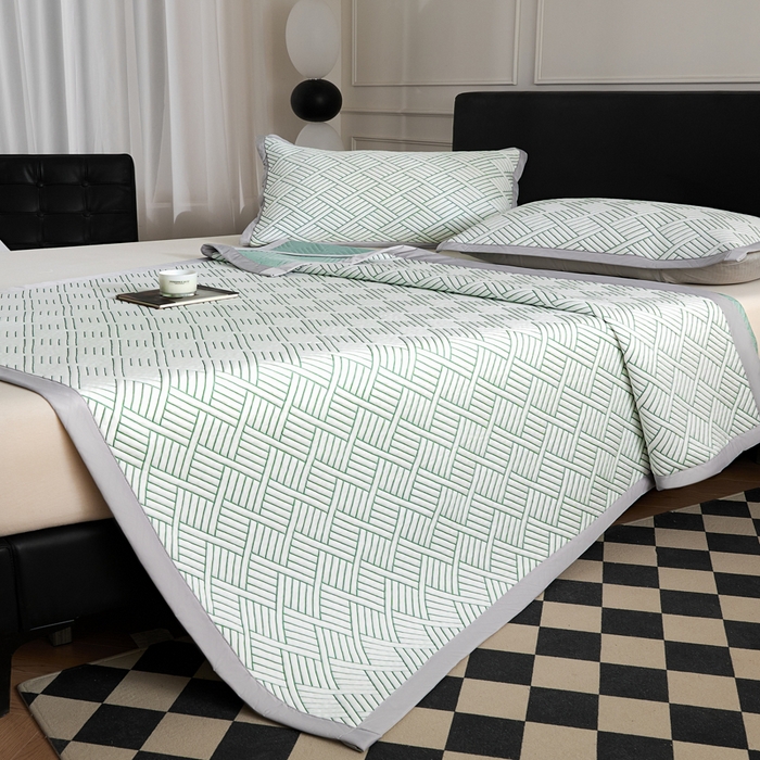 91家纺网 家纺一手货源 找家纺 2025新款韩国外贸爆款加厚PE中分子凉感豆豆软席 时空绿-床席款