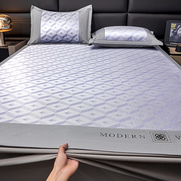 91家纺网 家纺一手货源 找家纺 全季家居 2025新款5A抗菌3D立体冰柔凉感冰丝席 格调-天蓝 床笠款