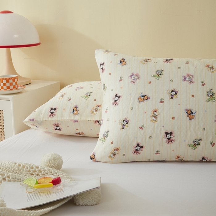 91家纺网 家纺一手货源 找家纺 2025款A类母婴级全棉双层纱枕套_4032 美好心情