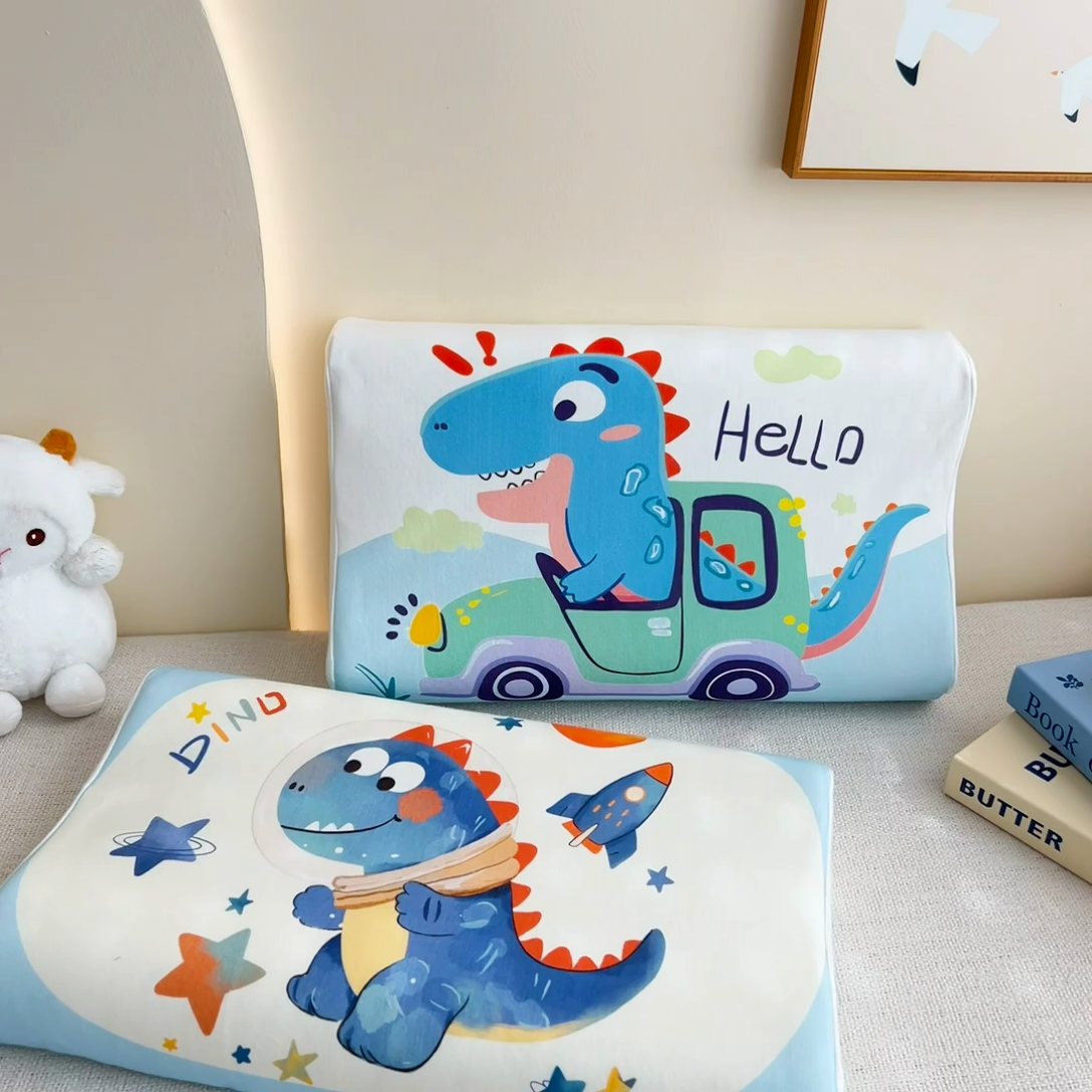 91家纺网 家纺一手货源 找家纺 梵赫 2025新款全棉A类儿童针织棉记忆枕（可拆卸） 开车恐龙 30*50  含芯