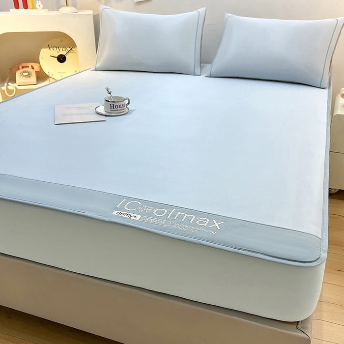 91家纺网 家纺一手货源 找家纺 全季家居 2025新款5A抗菌ICE系列凉感冰丝席 天蓝 床笠款