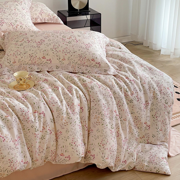 91家纺网 家纺一手货源 找家纺 棉生活家纺 2025新款天丝莱赛尔印花四件套 吟禾暮