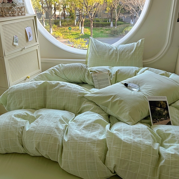 91家纺网 家纺一手货源 找家纺 田野 2025新款全棉水洗棉提花锦绣系列四件套 锦绣-绿