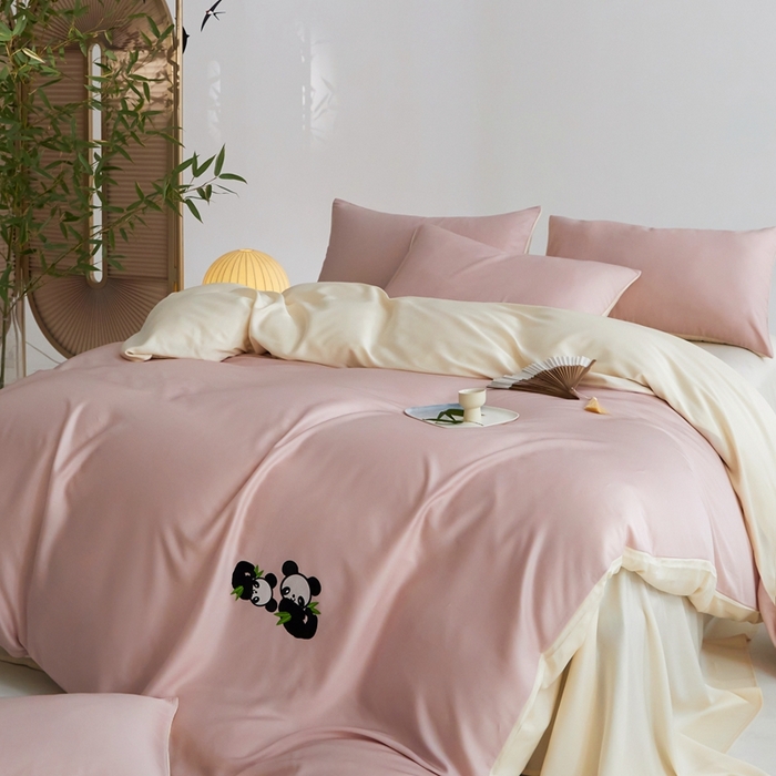 91家纺网 家纺一手货源 找家纺 金奇达家纺 2025新款竹玉清丝四件套-墨隐竹笙【标准号全网控价（折后券后）不低于228元】 墨隐竹笙-粉