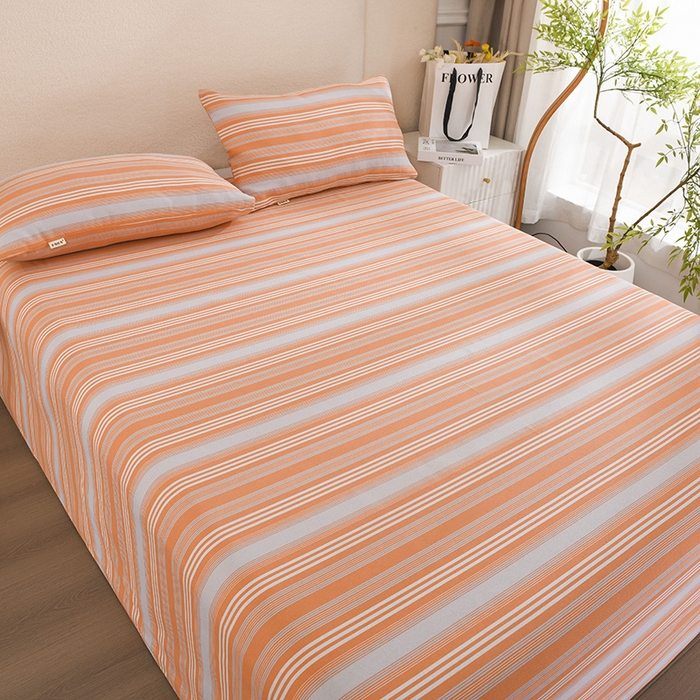 91家纺网 家纺一手货源 找家纺 红日子纺织品 2025新款艾草老粗布床单印花凉席三件套 条纹控-粉