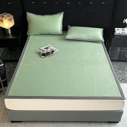 91家纺网 家纺一手货源 找家纺 （总）2025新款提花冰豆豆凉席床笠床席三件套幸运草系列