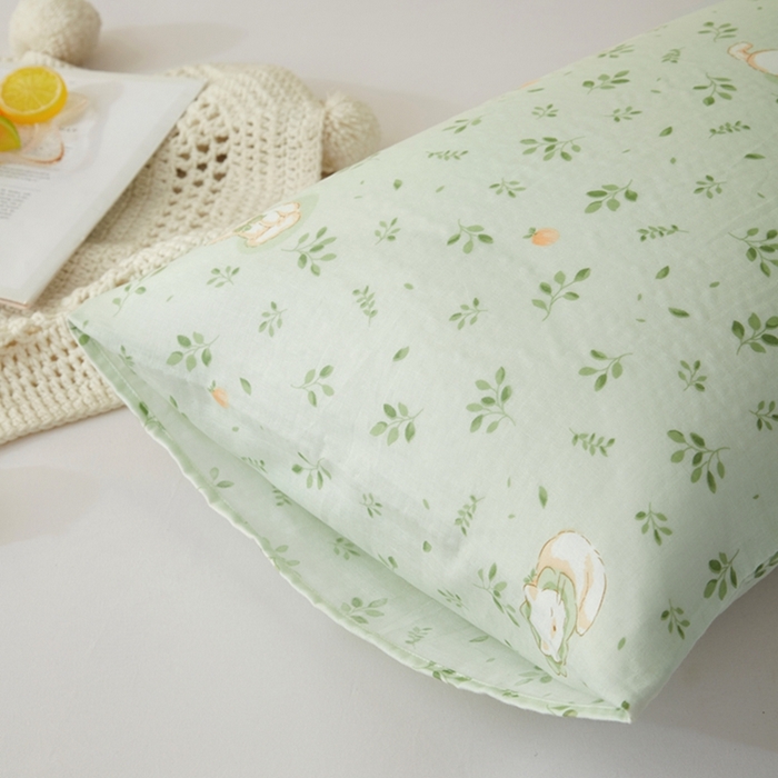 91家纺网 家纺一手货源 找家纺 2025款A类母婴级全棉双层纱枕套_4032 叶猫绿