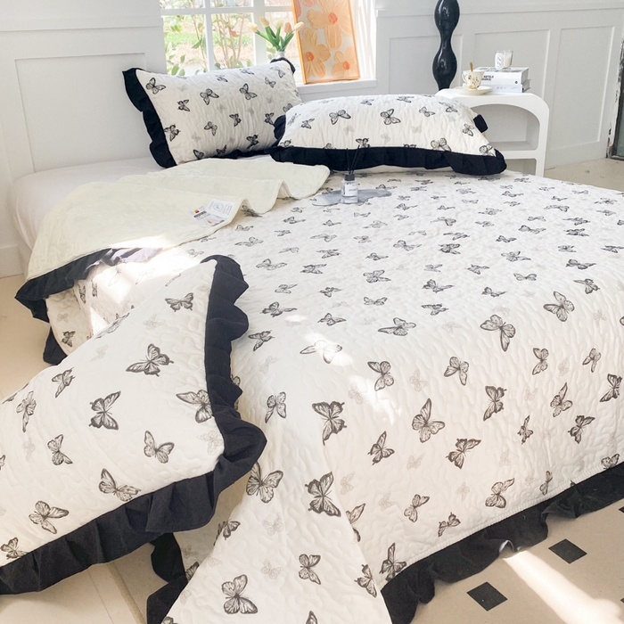 91家纺网 家纺一手货源 找家纺 佳品居 2025新款赫本风床盖四件套 赫本-蝴蝶印记