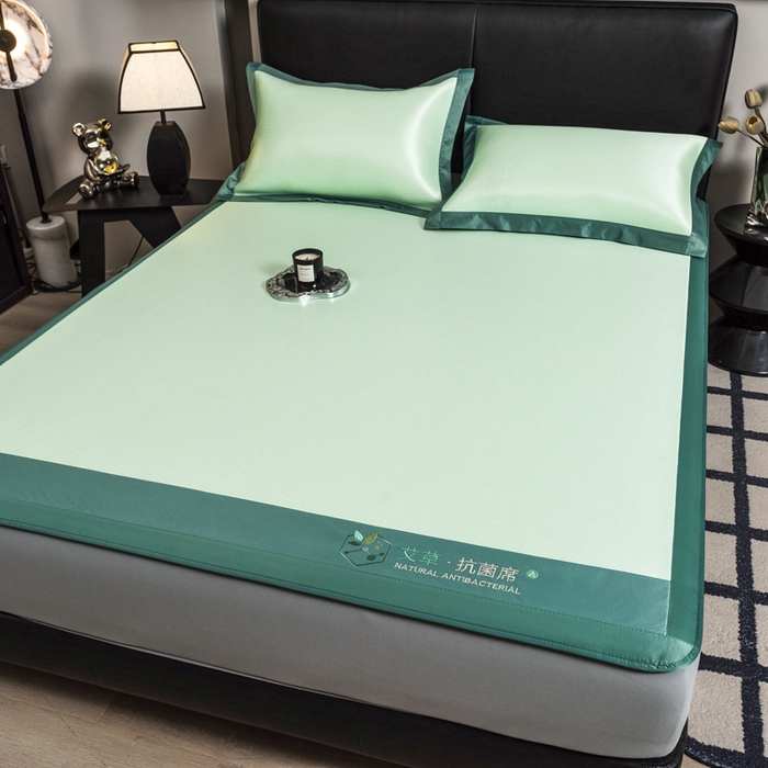 91家纺网 家纺一手货源 找家纺 全季家居 2025新款5A加厚加密艾草碳光席冰丝席 床笠-水绿