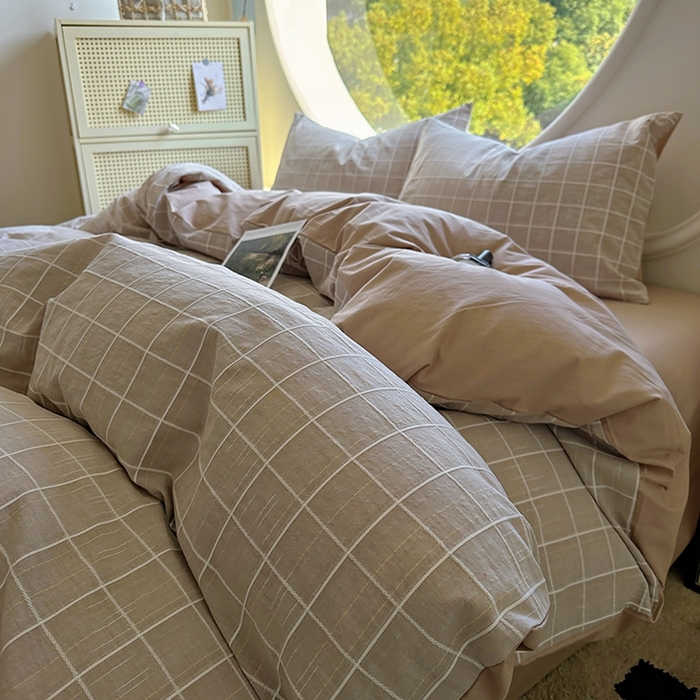 91家纺网 家纺一手货源 找家纺 田野 2025新款全棉水洗棉提花锦绣系列四件套 锦绣-卡其