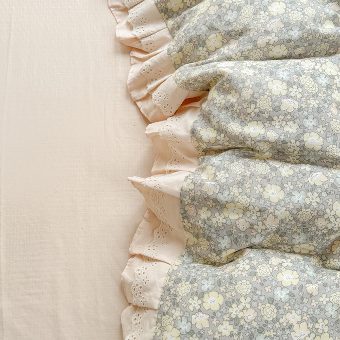 91家纺网 家纺一手货源 找家纺 晨晨家纺2025新款全棉双层花边双层纱四件套 韩式清新-灰