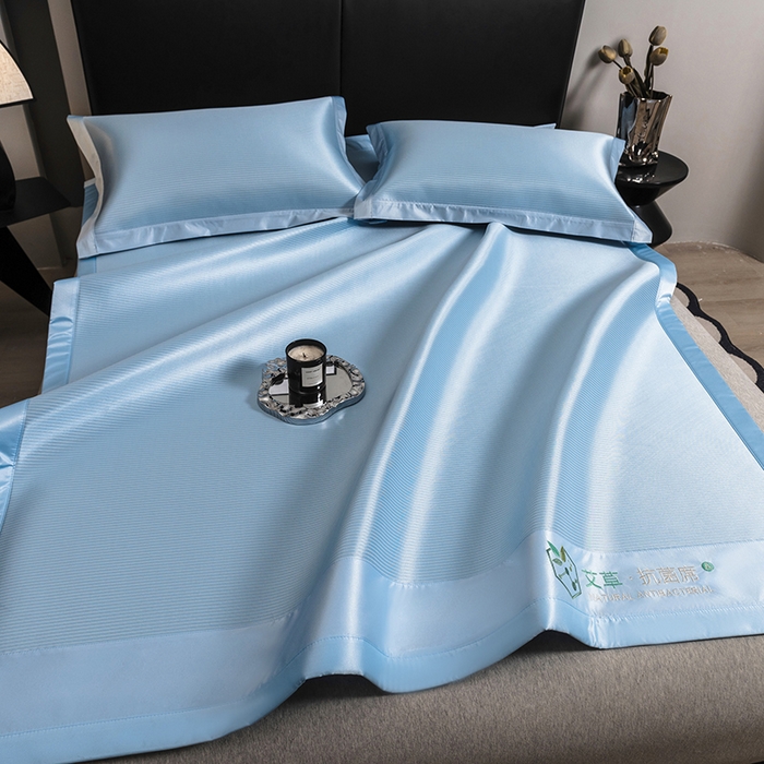 91家纺网 家纺一手货源 找家纺 全季家居 2025新款5A加厚加密艾草碳光席冰丝席 床席-雾蓝