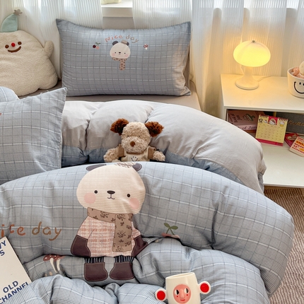 莱米家纺 2025新款全棉双层纱数码印花四件套 快乐熊仔