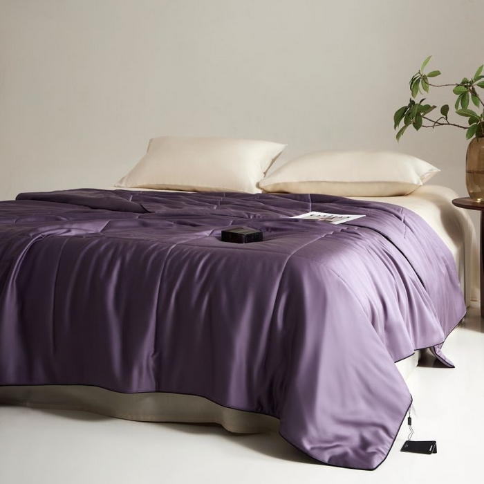 91家纺网 家纺一手货源 找家纺 朵美 2025新款60支天丝纯色夏被被子被芯 烟紫