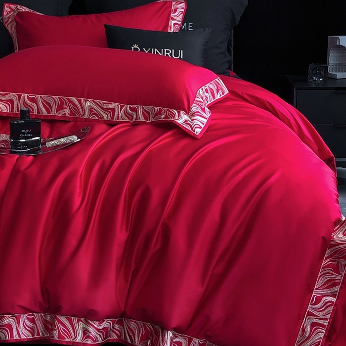 91家纺网 家纺一手货源 找家纺 馨蕊家居 2025新款100s高奢典藏简约全棉系列四件套-棉水漾 水漾-温莎红