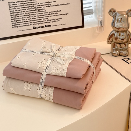 凯洛奇 2025新款1法式小清新蕾丝花边水洗棉四件套-风格二【提供买家秀】 蕾丝花边-玫瑰豆沙