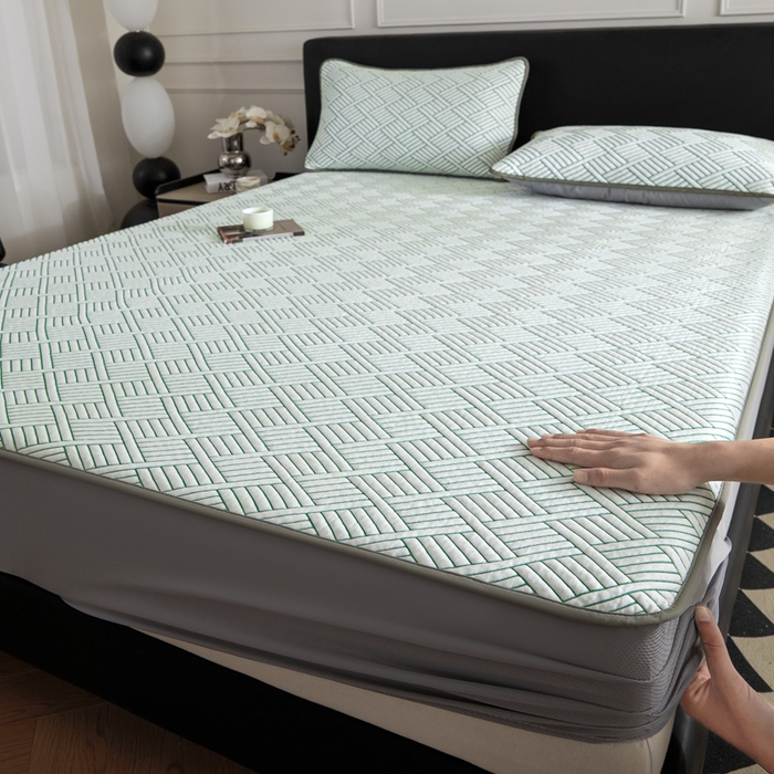 91家纺网 家纺一手货源 找家纺 2025新款韩国外贸爆款加厚PE中分子凉感豆豆软席 时空绿-床笠款