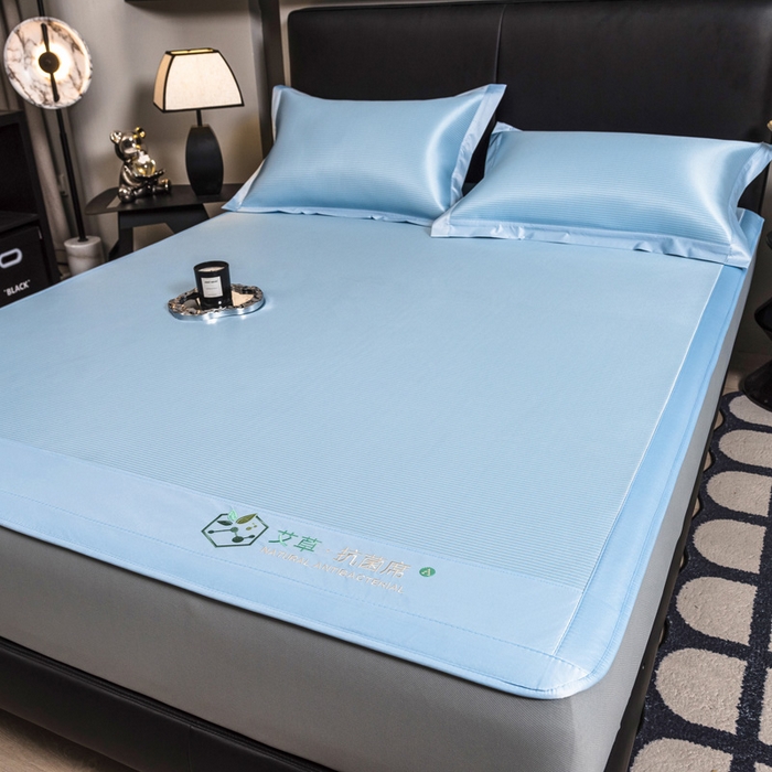 91家纺网 家纺一手货源 找家纺 全季家居 2025新款5A加厚加密艾草碳光席冰丝席 床笠-雾蓝