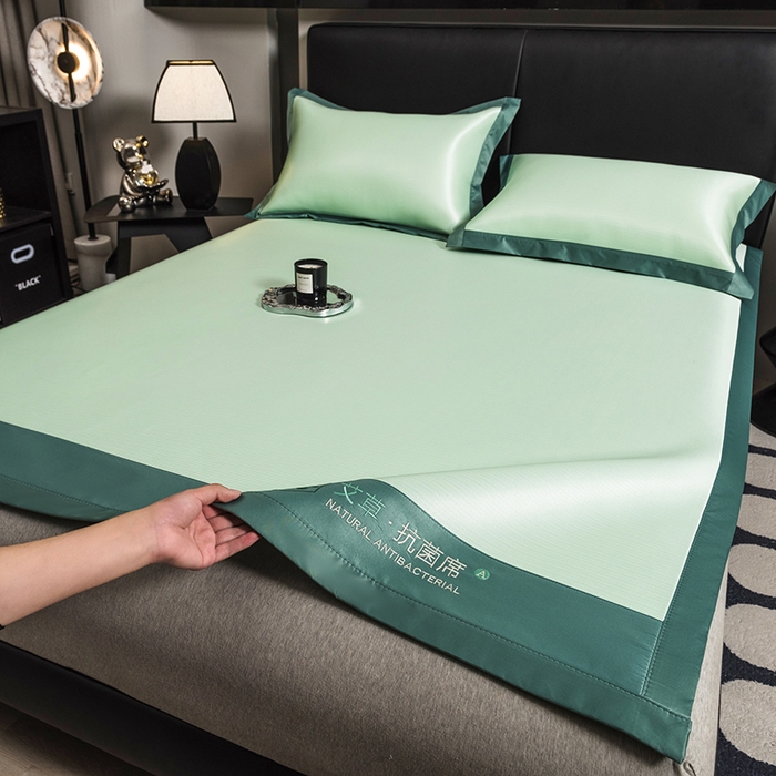 91家纺网 家纺一手货源 找家纺 全季家居 2025新款5A加厚加密艾草碳光席冰丝席 床席-水绿