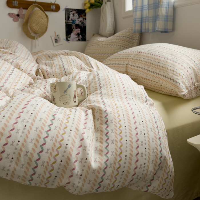 91家纺网 家纺一手货源 找家纺 塔塔家居  2025新款全棉纯棉双层纱被套单品单被套被套单件 波浪条