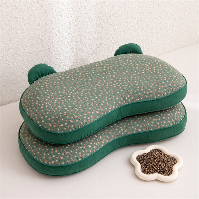 91家纺网 家纺一手货源 找家纺 大熊枕芯 2025新款熊猫全棉碎花荞麦枕 熊猫荞麦枕-绿