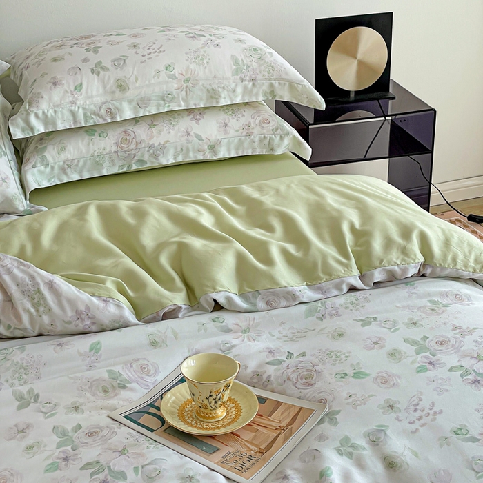 91家纺网 家纺一手货源 找家纺 棉生活家纺 2025新款天丝莱赛尔印花四件套 念池花